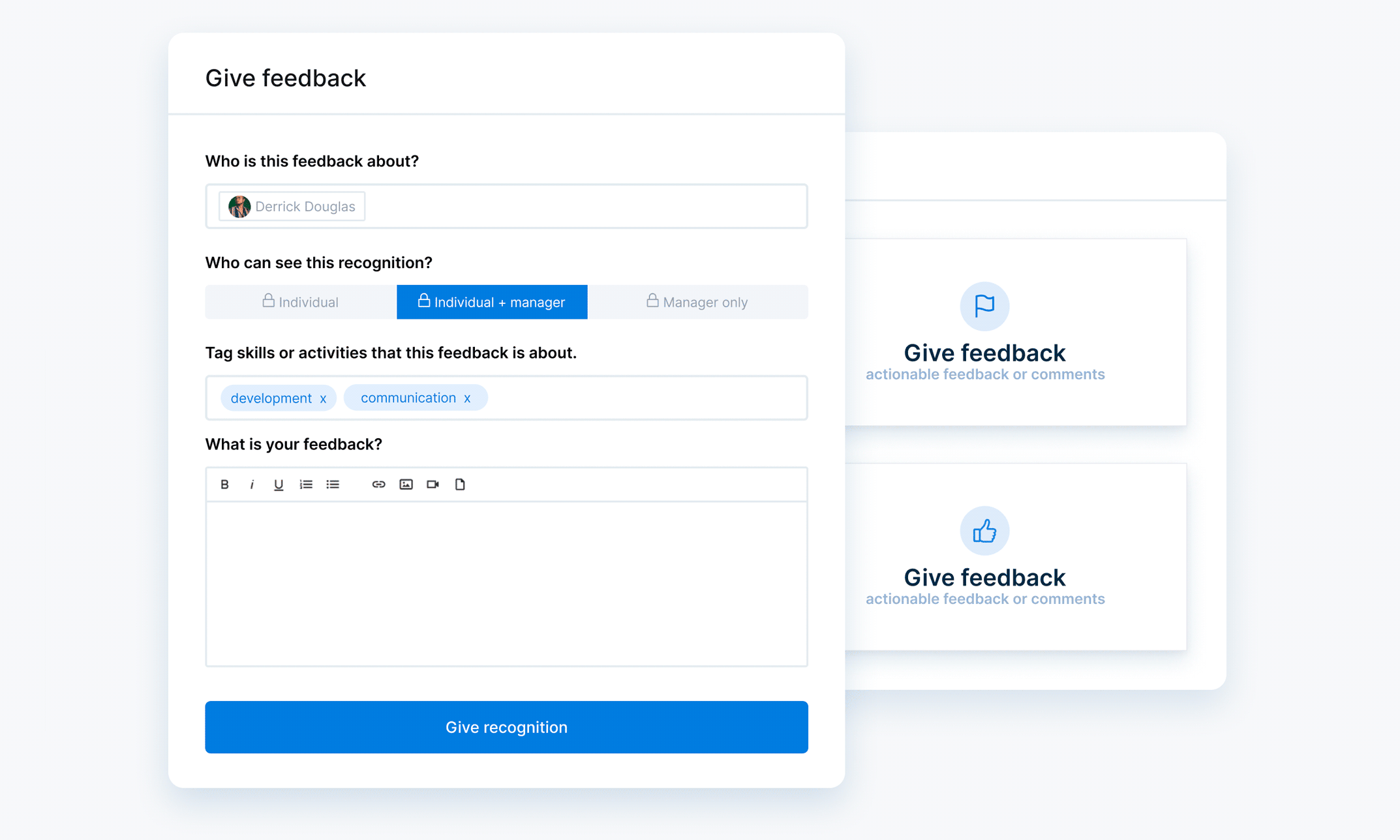 Confirm continuous feedback interface for real-time employee recognition