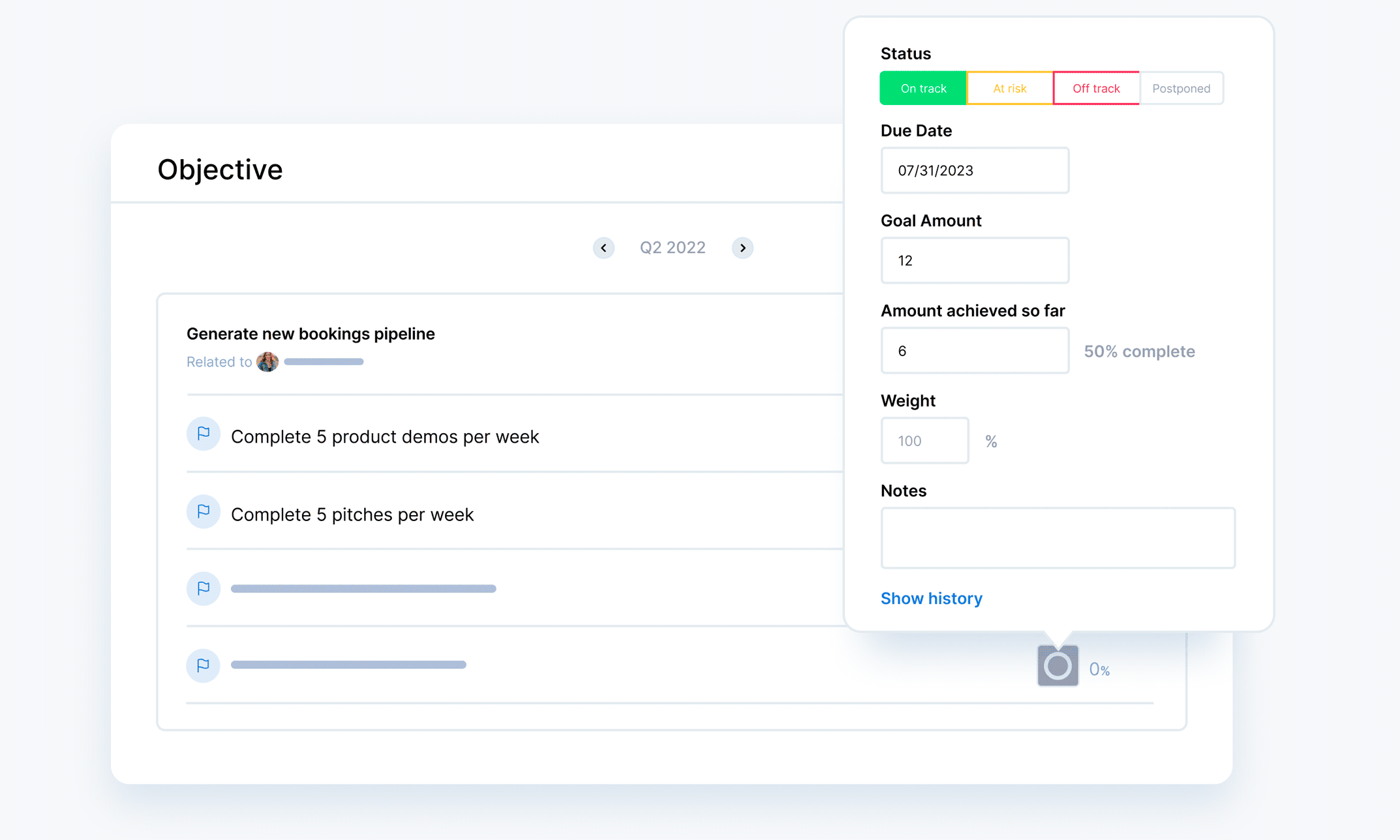 Confirm OKRs and goals tracking dashboard for team alignment