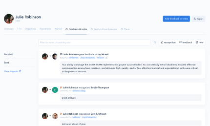 Confirm continuous feedback module - real-time peer recognition and manager check-ins